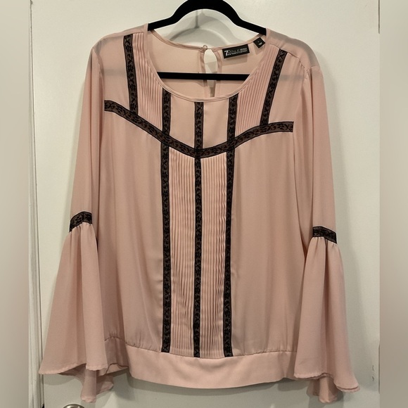 NY Collection Tops - 7th Avenue New York & Company Light Pink Blouse with Black Detailing